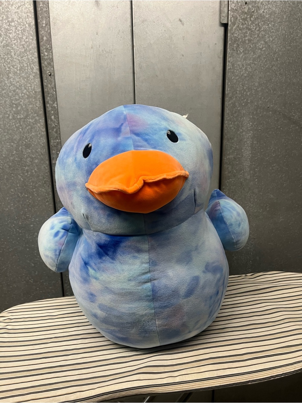 Blue Tie-Dye Plush Duck Bird Toy with Orange Beak
